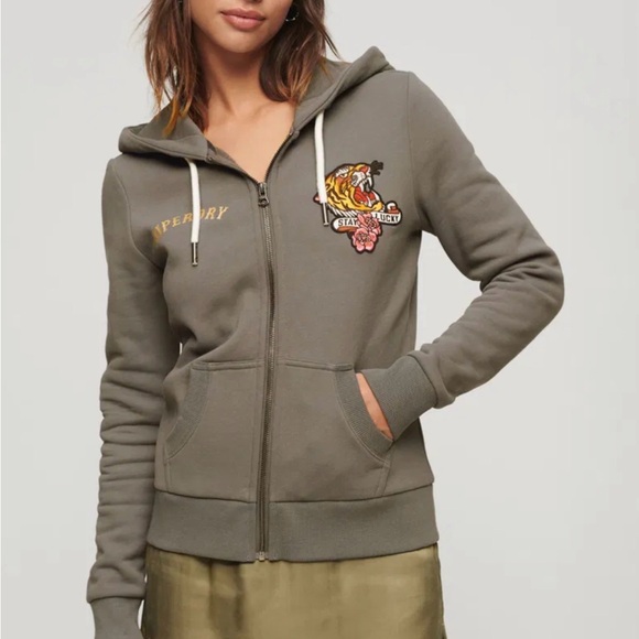 Superdry Tops - Superdry wall of death rebel rider embellished women’s hoodie sz 16